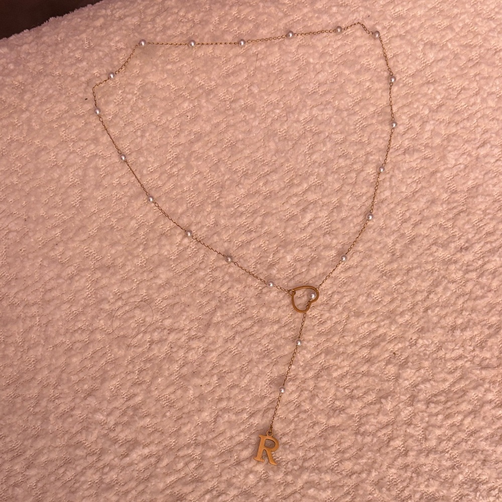 Gold Heart R Initial Necklace - Picture 3 of 5